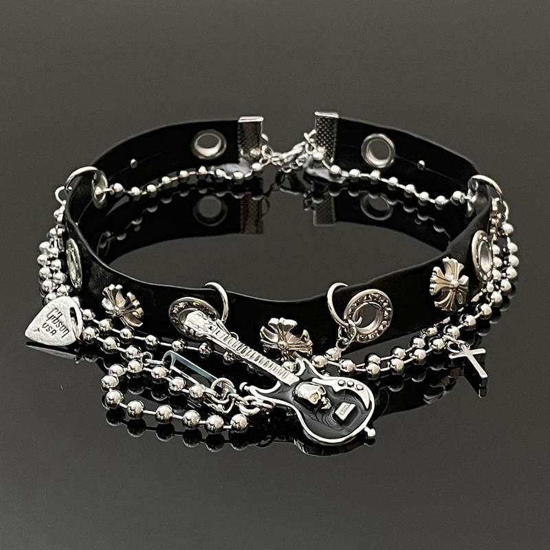 合金皮质项链 X2179-1吉他黑色轻奢时尚欧美暗黑个性复古流苏项圈