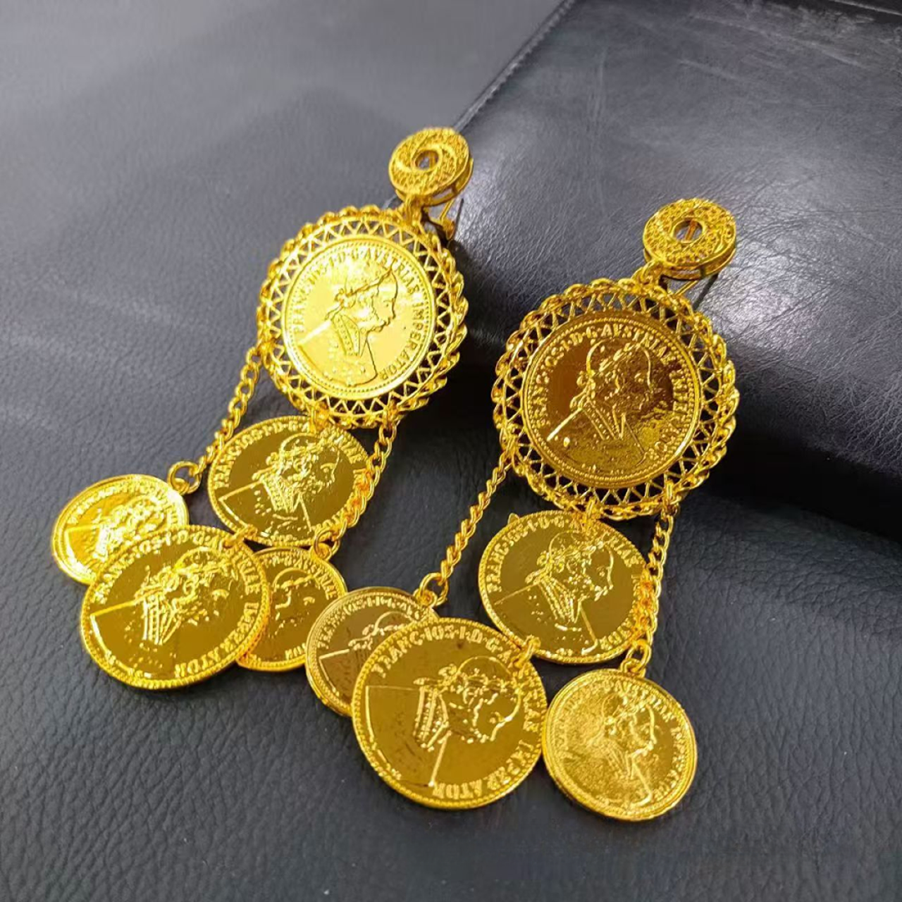 铜合金耳饰 【古米】1/8中东印度非洲迪拜奢华24金色长款流苏耳环 