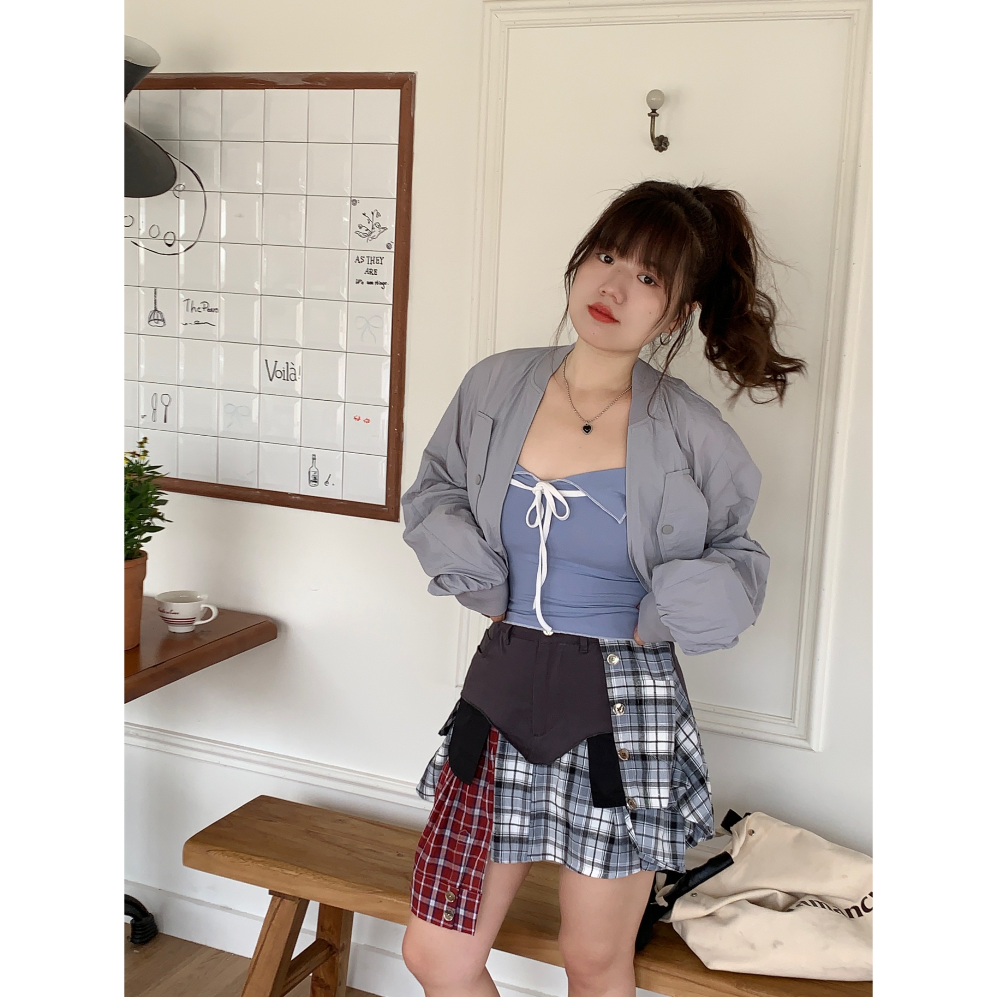 米米子 “花少”定制妹宝半身裙高腰显瘦新款ins纯色女小众设计感女