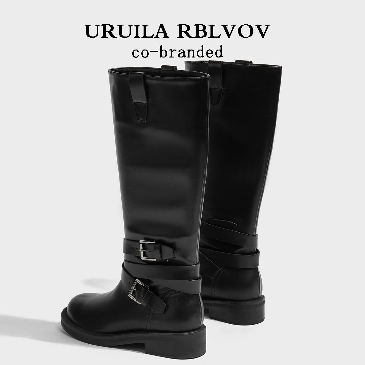 URUILA RBLVOV 长靴女2023新款秋冬英伦风骑行靴大筒围胖mm长筒靴