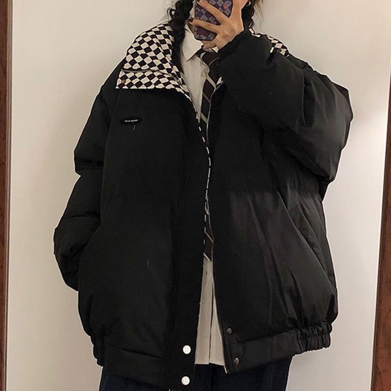 鸿星尔克领跑黑色羽绒服女冬季2023年新款韩版宽松加厚服短款面包