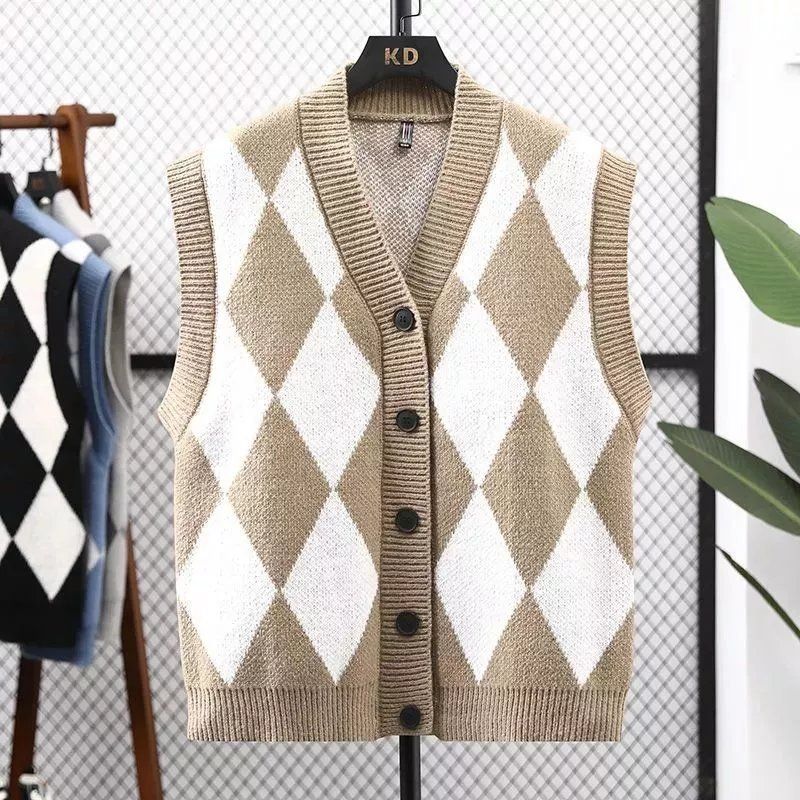秋冬新款背心男士马甲春秋款毛线衣2023外穿开衫中老年针织衫帅气
