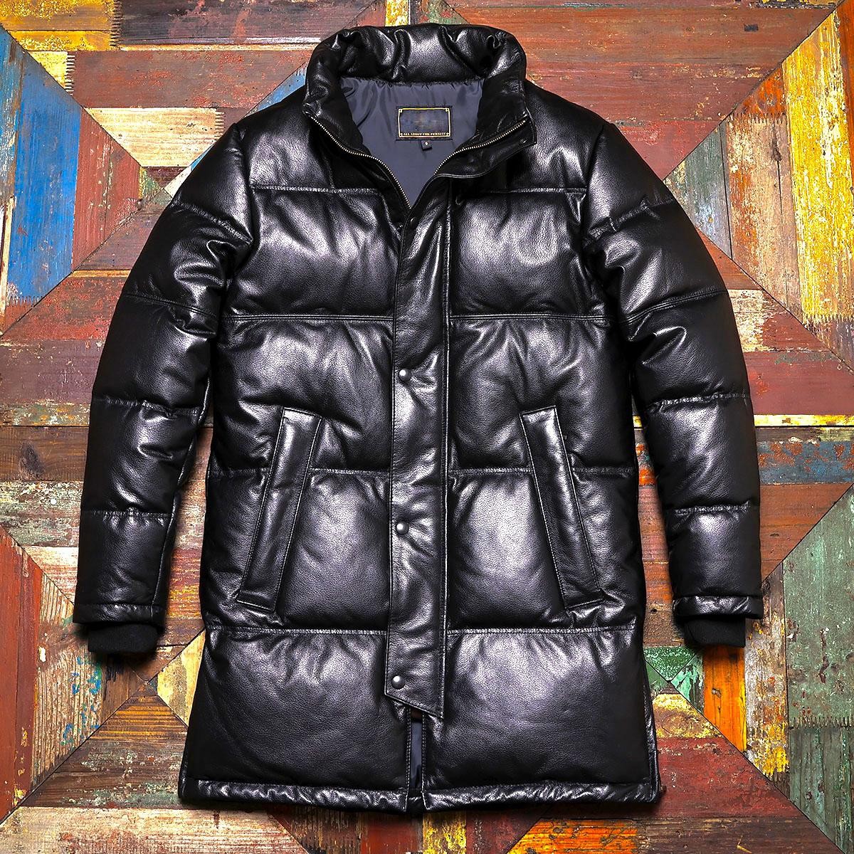 400克+白鸭绒 牛皮中长款羽绒服 加厚立领真皮皮衣男冬外套夹克冬