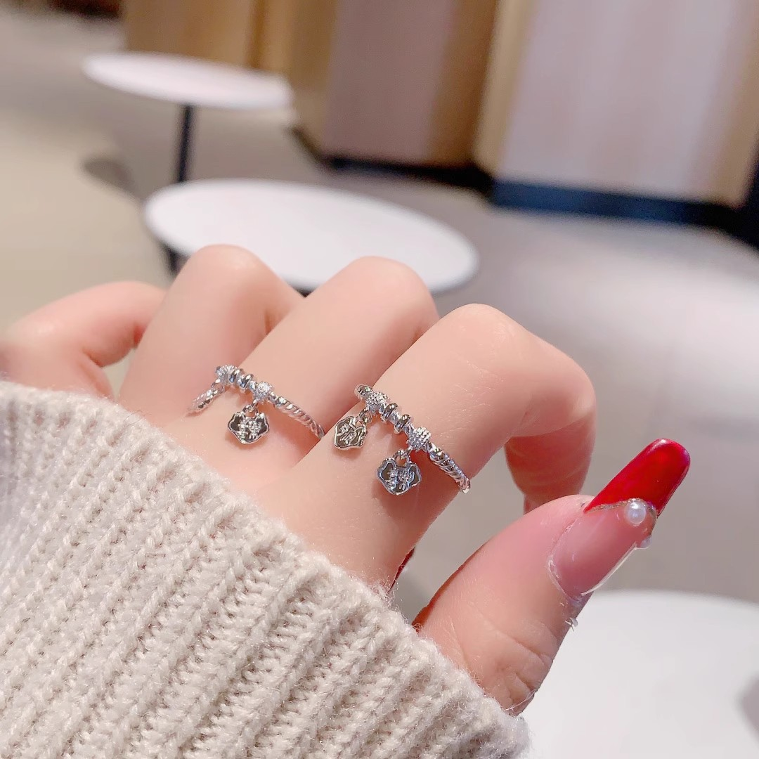 足银戒指 足银990原创平安喜乐祥云如意吊坠戒指小众设计感戒指