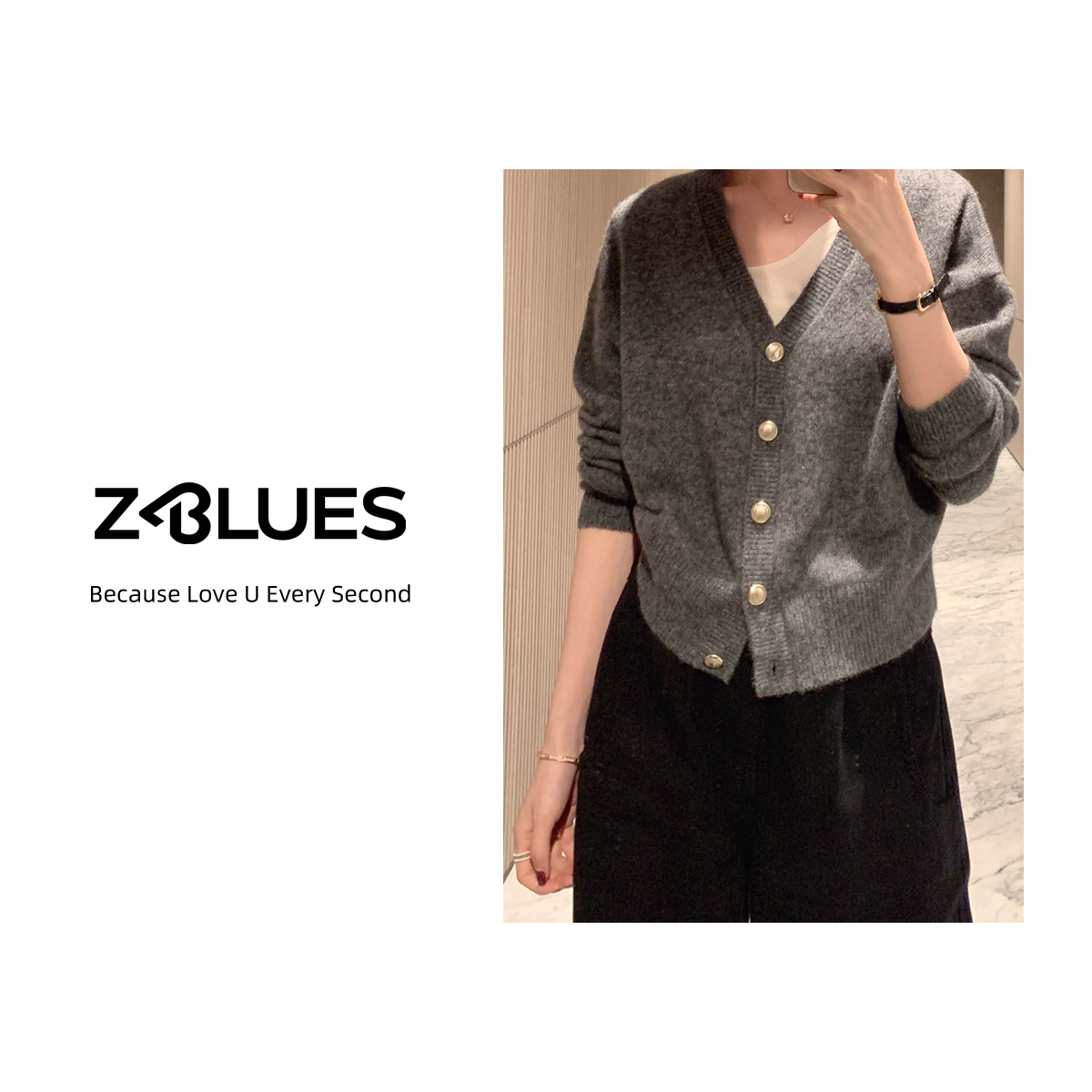 Z.blues【缤纷绒衫】法式V领康宝莱桑蚕丝山羊绒开衫YZALM7038