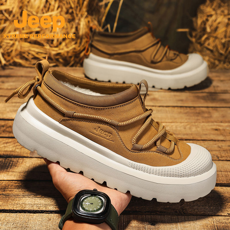 JEEP/吉普冬季复古时尚运动百搭真皮潮流潮鞋厚底英伦风雪地靴