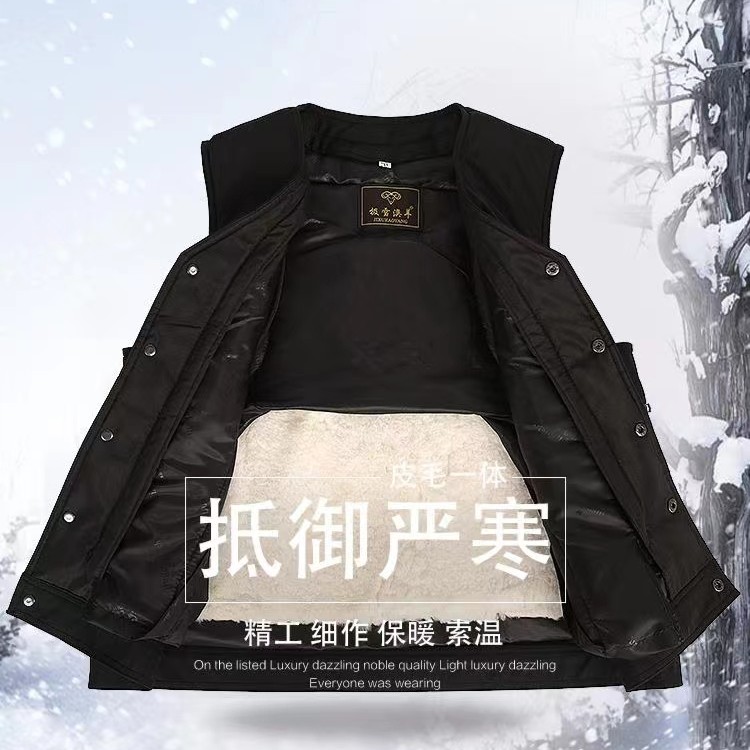 羊皮皮毛一体马甲中老年坎肩加厚防寒保暖羊皮毛背心