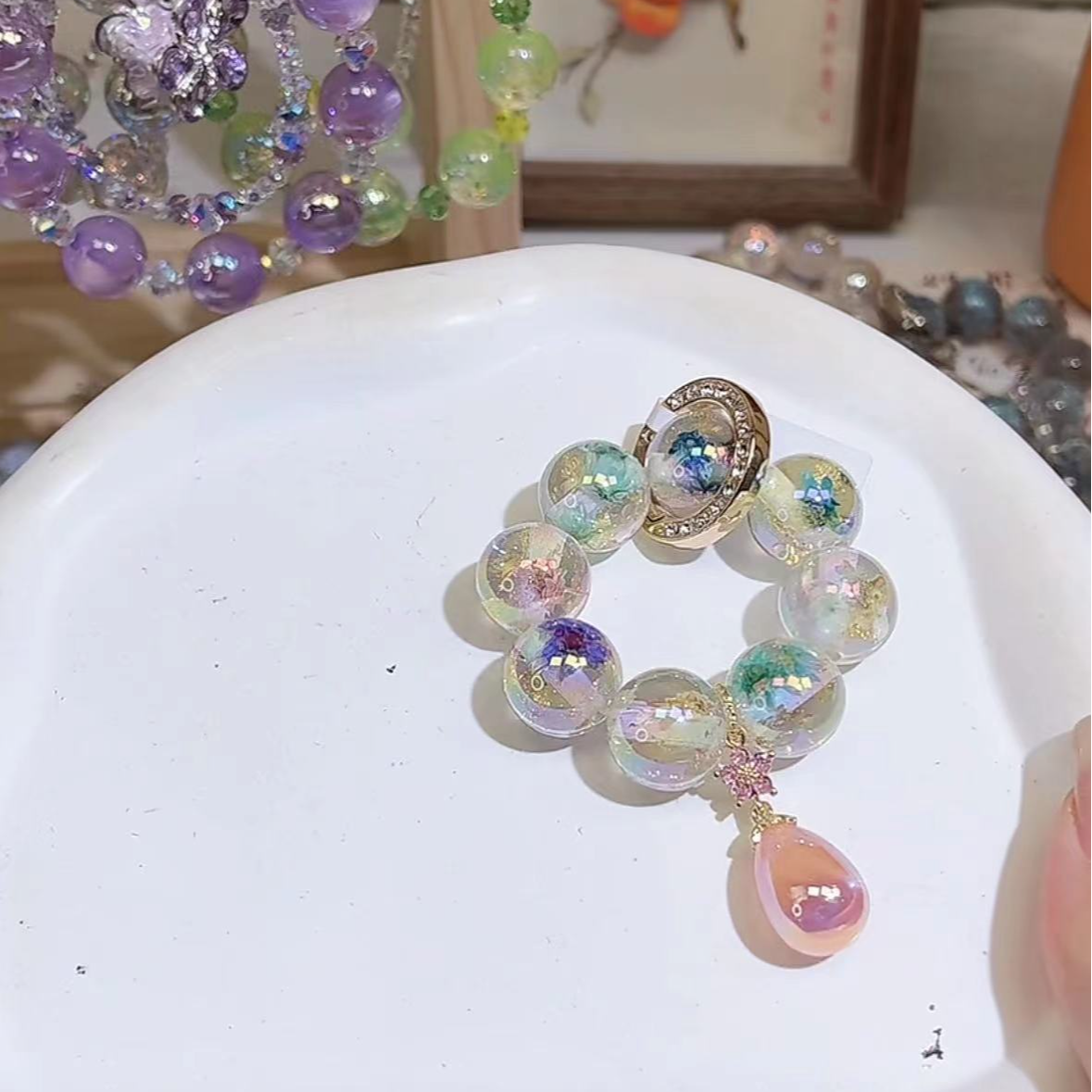 DIY手作新款Z7D- 270马卡龙干花 手机链