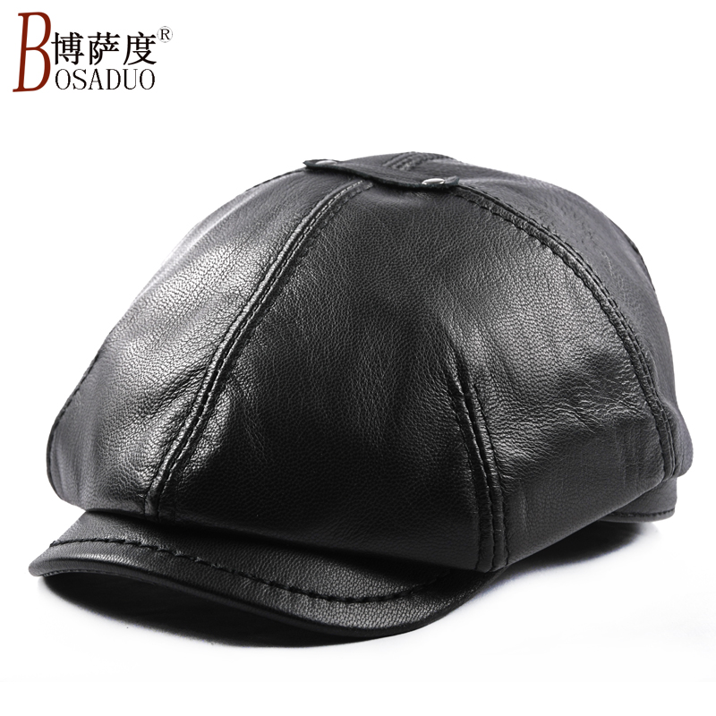 新款真皮帽子男春秋季薄款中老年鸭舌帽老头休闲前进帽冬天贝雷帽
