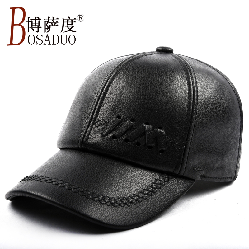 真皮帽子男士羊皮鸭舌棒球户外中老年人帽子薄款秋冬季爸爸单帽