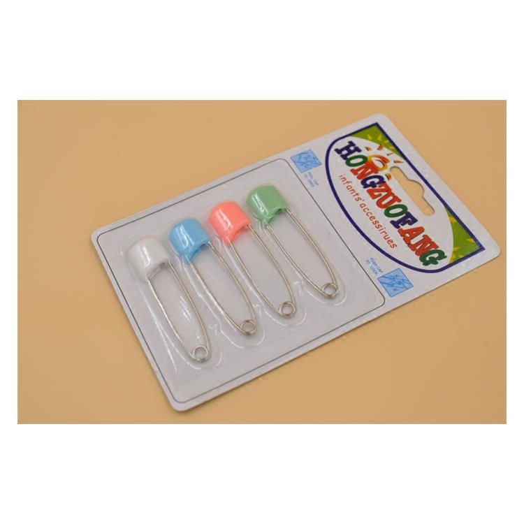 纸卡装婴幼儿防滑安全别针不锈钢线塑胶锁头别针彩色四枚装套装