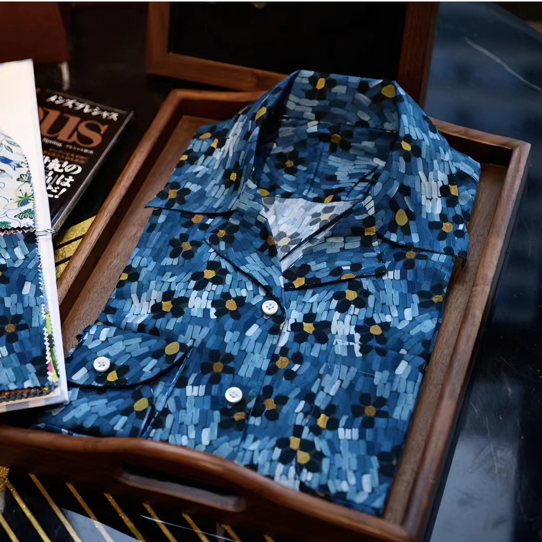 LudyCollezioni鲁迪卡佐尼男女长袖衬衫蓝色印花男士预售款100