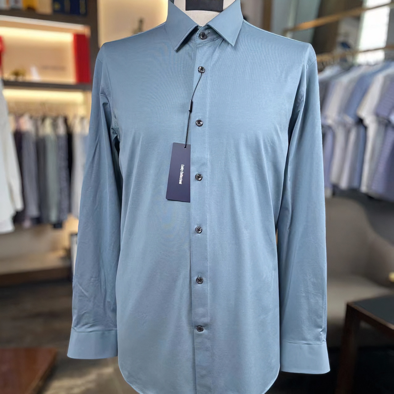 LudyCollezioniB006男士匹马棉针织长袖衬衫薄款休闲时尚透气纯色