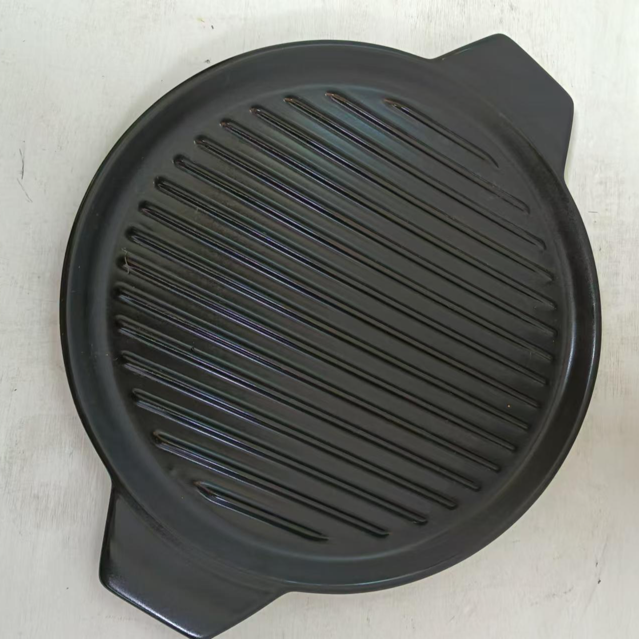 圆形烤盘新款陶瓷烤肉盘家用条纹烧烤煎牛排西餐厅