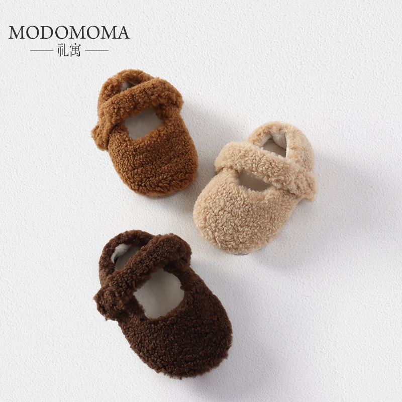 modomoma礼寓婴幼儿学步鞋秋冬季加绒保暖男女宝宝魔术贴防滑鞋子