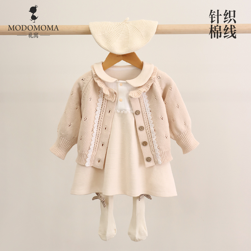 modomoma女童连衣裙冬装女宝宝小童蕾丝公主裙网红婴儿童礼服裙子