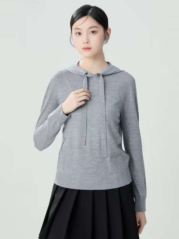 【商场同款】春秋百搭纯色连帽针织衫上衣女1399450/4T08943-035