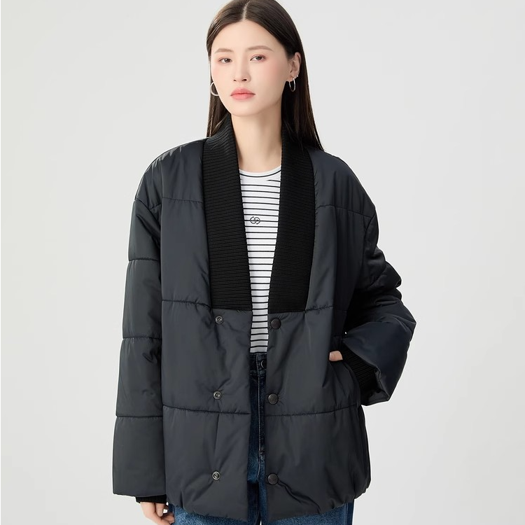 【商场同款】秋冬款百搭宽松V领保暖新雪丽棉衣棉服外套1400804