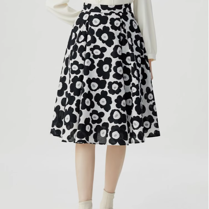 【商场同款】春秋高腰碎花朵印花伞裙半身裙女1200319-2A27621-001