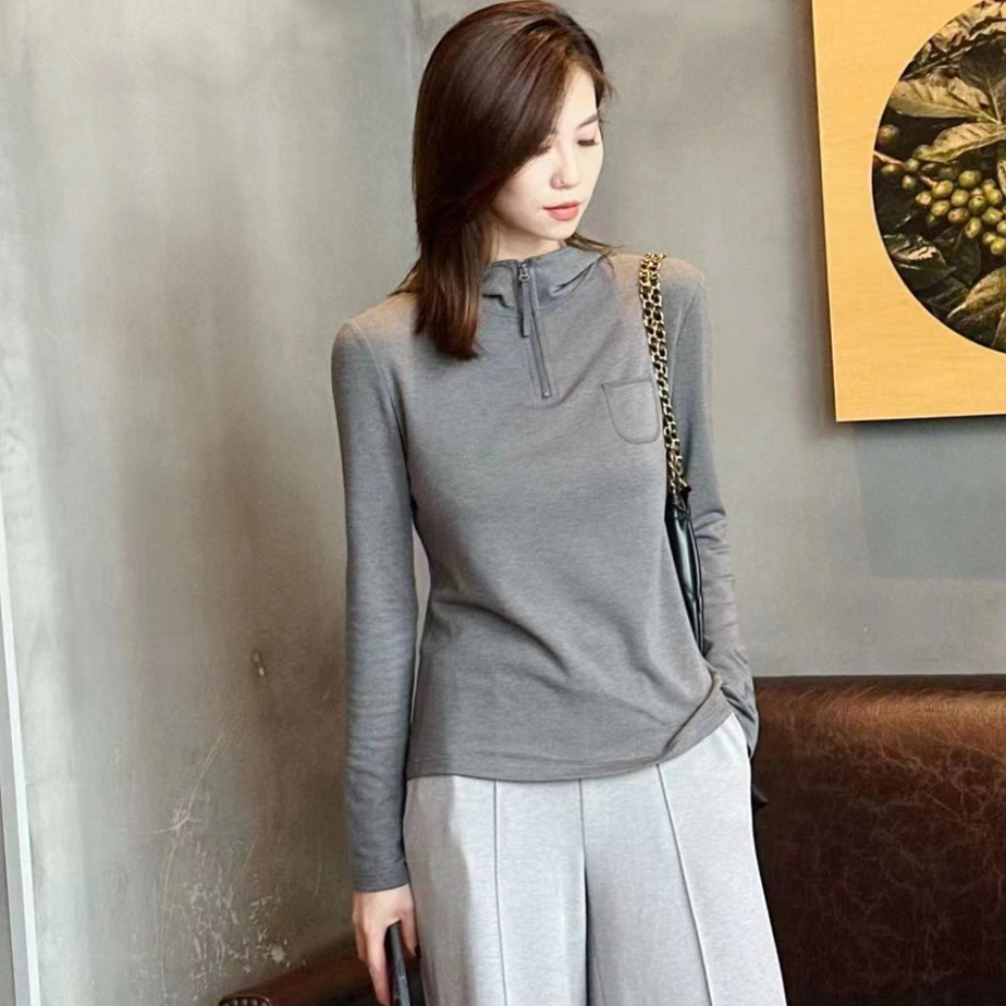 【商场同款】春秋百搭拉链莱赛尔显瘦休闲连帽卫衣5300662