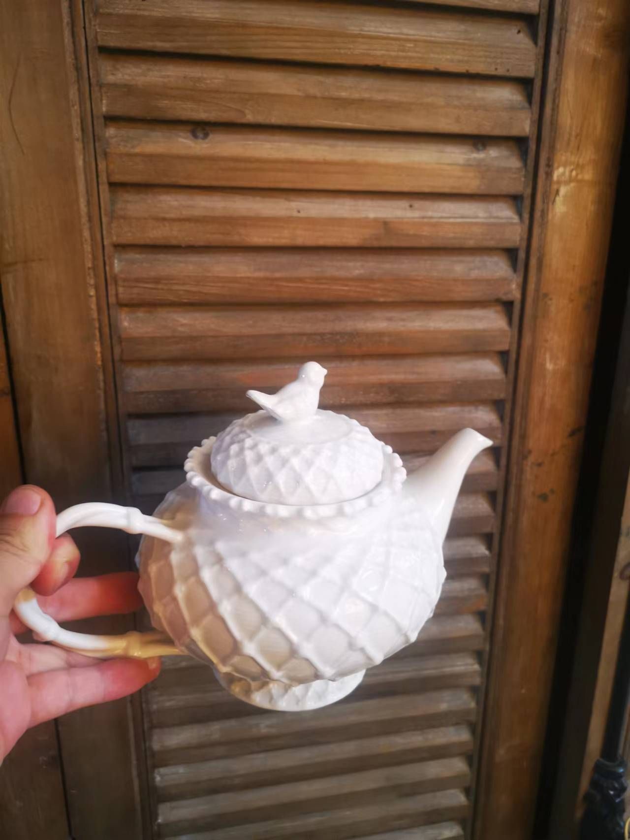 昆轩家编制条纹小鸟壶