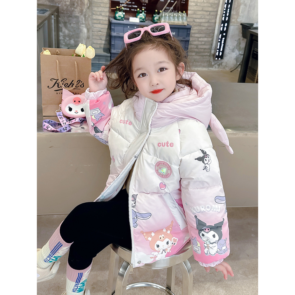 巴拉巴拉恩女童冬装羽绒服中长款2023新款库洛米儿童公主女宝宝冬