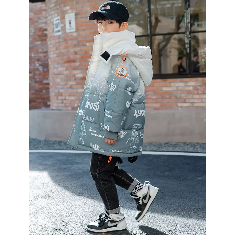 巴拉巴拉恩2023新款儿童羽绒服男童洋气韩版中长款渐变加厚冬季童