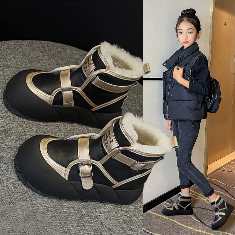 巴拉巴拉恩女童雪地靴2023冬季新款儿童靴子加绒加厚防水棉靴中大