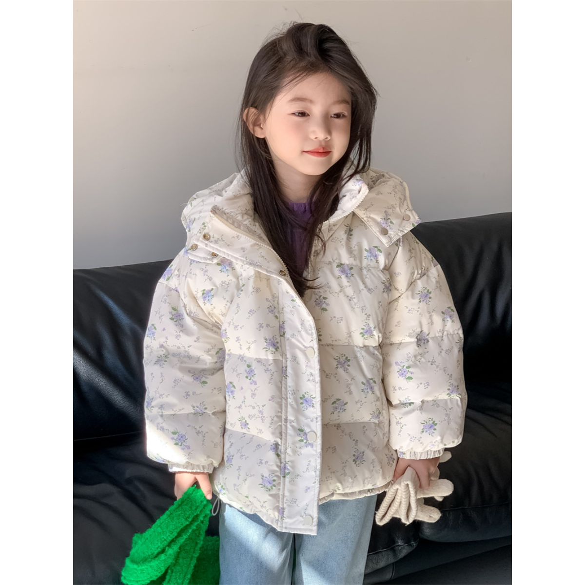 巴拉巴拉恩女童羽绒服冬季儿童90白鸭绒外套女宝宝加厚碎花面包服
