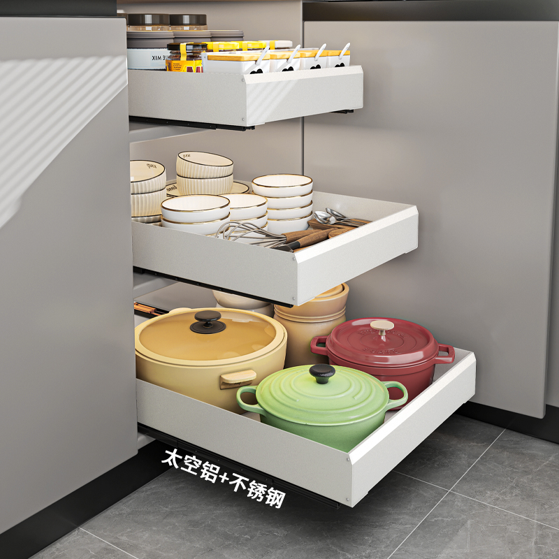 厨房抽拉式置物架橱柜内调料架子拉篮下水槽推拉储物盒收纳架碗架