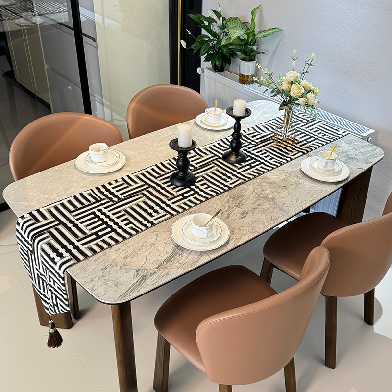 经典简约时尚条纹桌旗现代黑白灰茶几电视柜桌垫高级感桌面保护垫