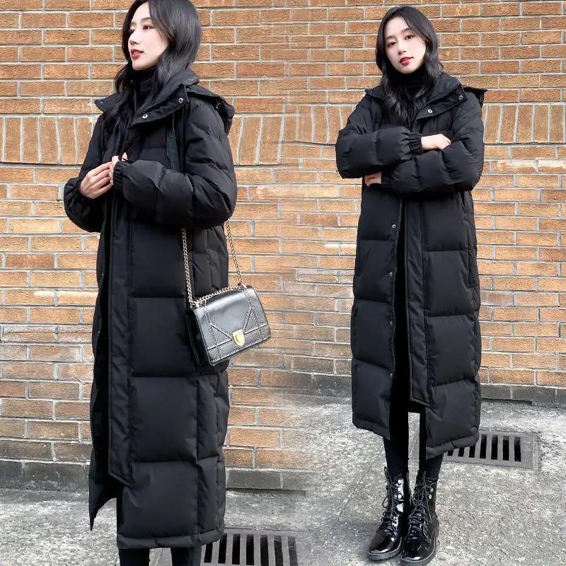 冬装精选黑色羽绒棉服2023年新款女冬情侣加厚长款羽绒棉服长过膝