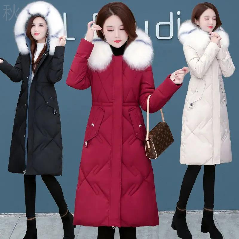 冬装精选服女中长款网红收腰冬季兔毛领加厚女装外套