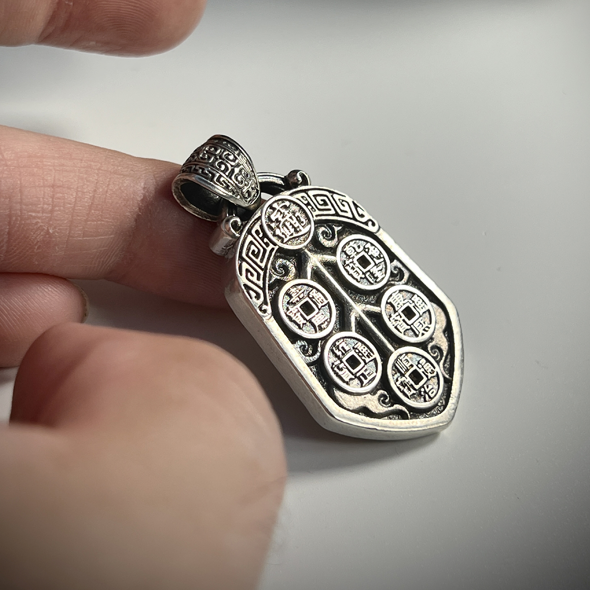 五帝钱母纯银钥匙扣铜钱吊坠项链五帝钱汽车挂件挂饰品国风