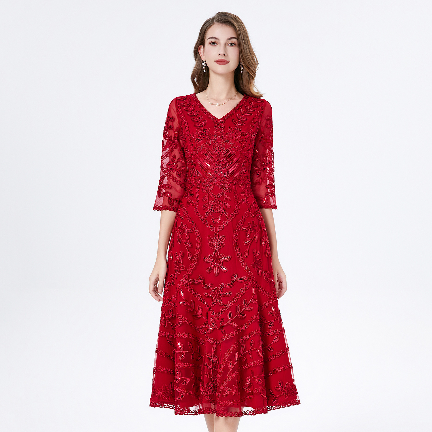 2023高贵大码连衣裙高端气质中年女士优雅高贵显瘦减龄过膝长裙子