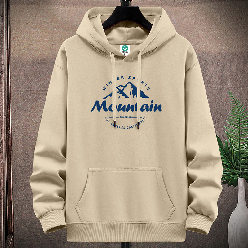 新款男士棉质长袖加绒加厚帽衫连帽卫衣宽松透气外套#高山秋冬