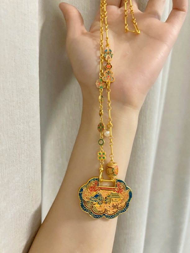 合金珐琅项链 鱼跃龙门配手工兰花桶珠链饰品