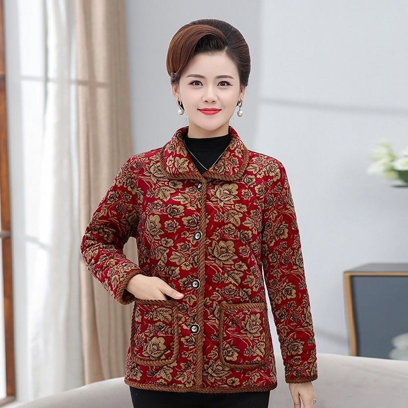 妈妈秋冬加绒保暖棉衣中老年女装大码时尚外套