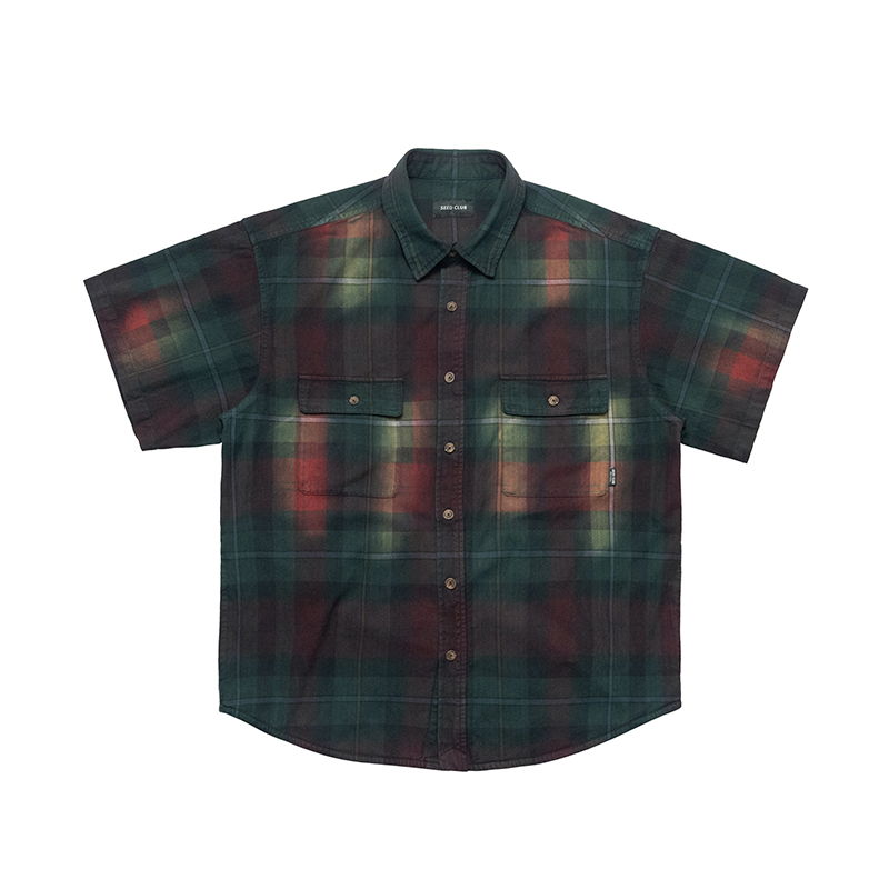 （不退不换）SeedClub黑标支线阿苏特水洗格纹经纬对格扎染全棉衬衫