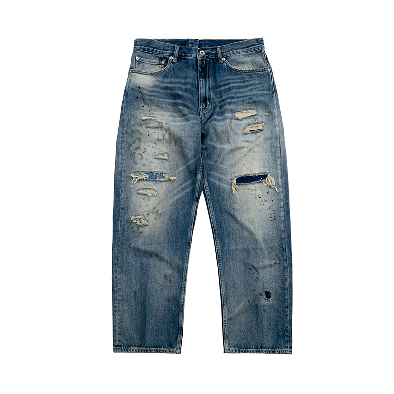 （不退不换）seedclub日系复古赤耳水洗做旧直筒休闲潮流宽松牛仔裤