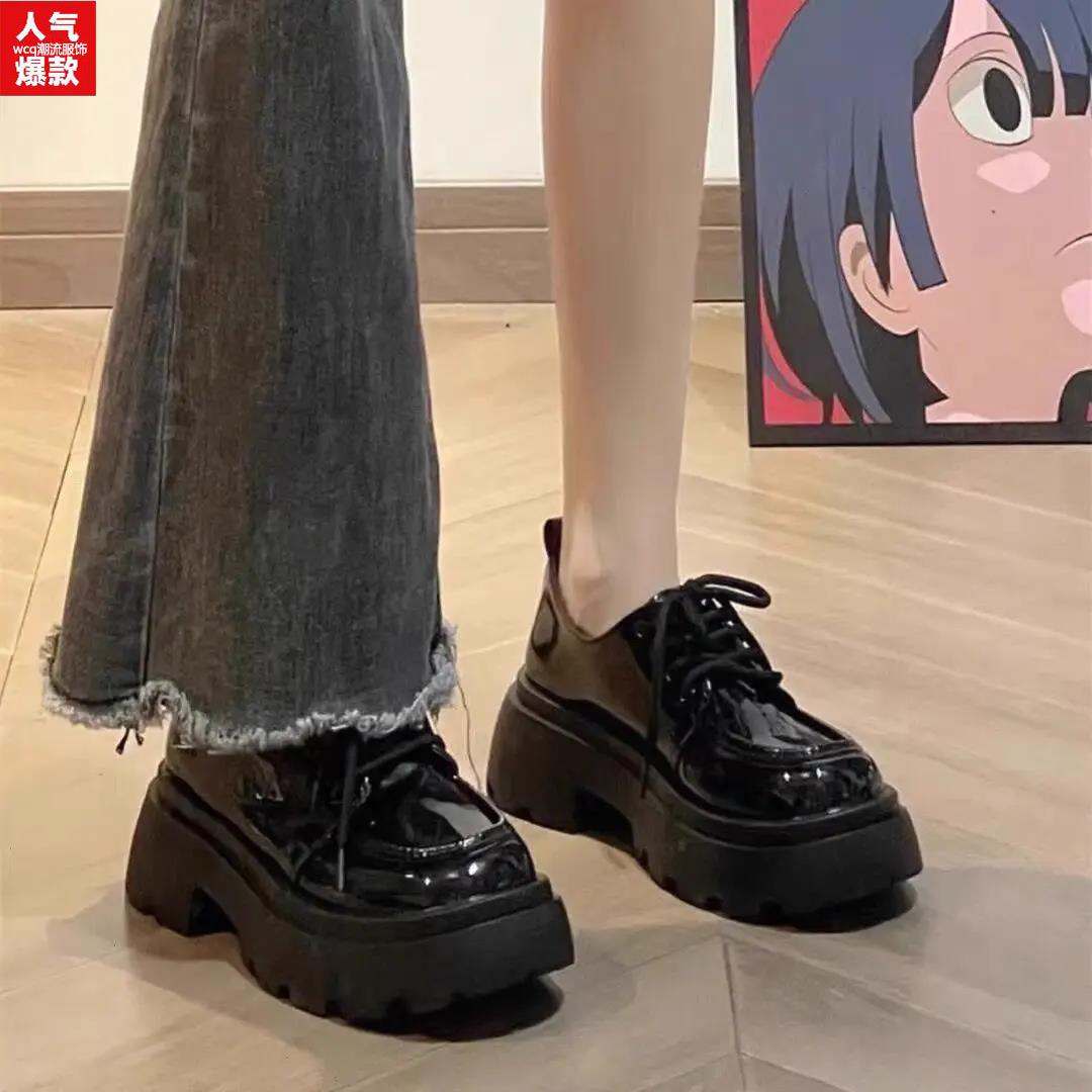 时尚春季小皮鞋子女秋冬英伦风2023年新款百搭鞋黑色增高厚底单鞋