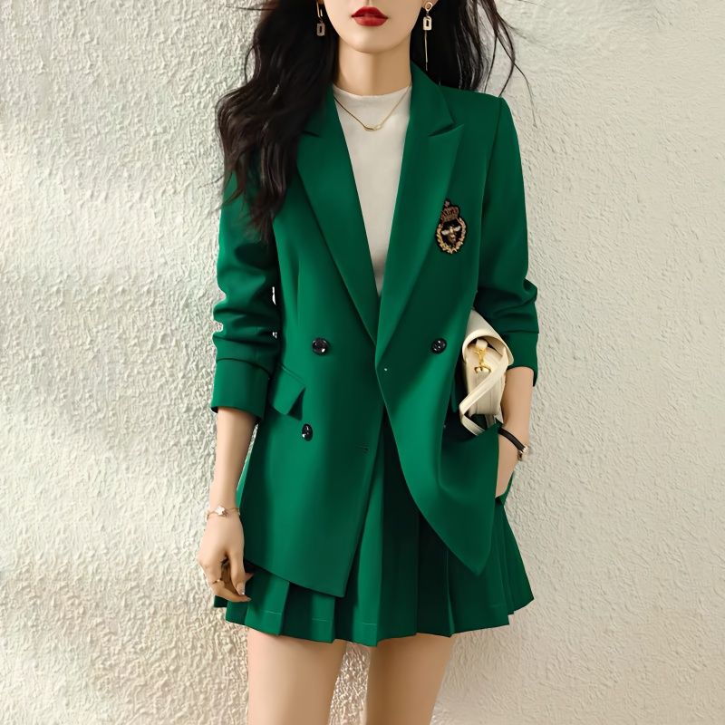 Z大码女装洋气显瘦西装两件套2023新款秋季胖MM气质时尚百褶裙套