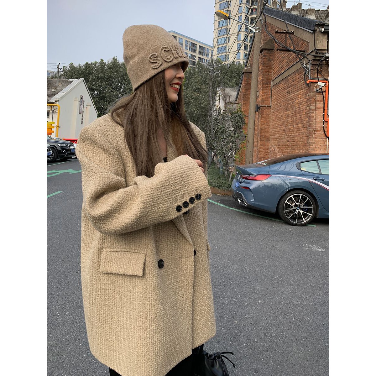 Z韩系甜美chic宽松显瘦高档轻奢感小香风纯色简约ins风西装服外套