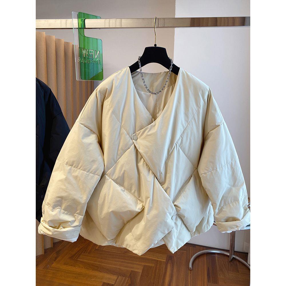 波司登欧货高级设计感小众宽松A字版V领羽绒服女冬季2023新款白鸭