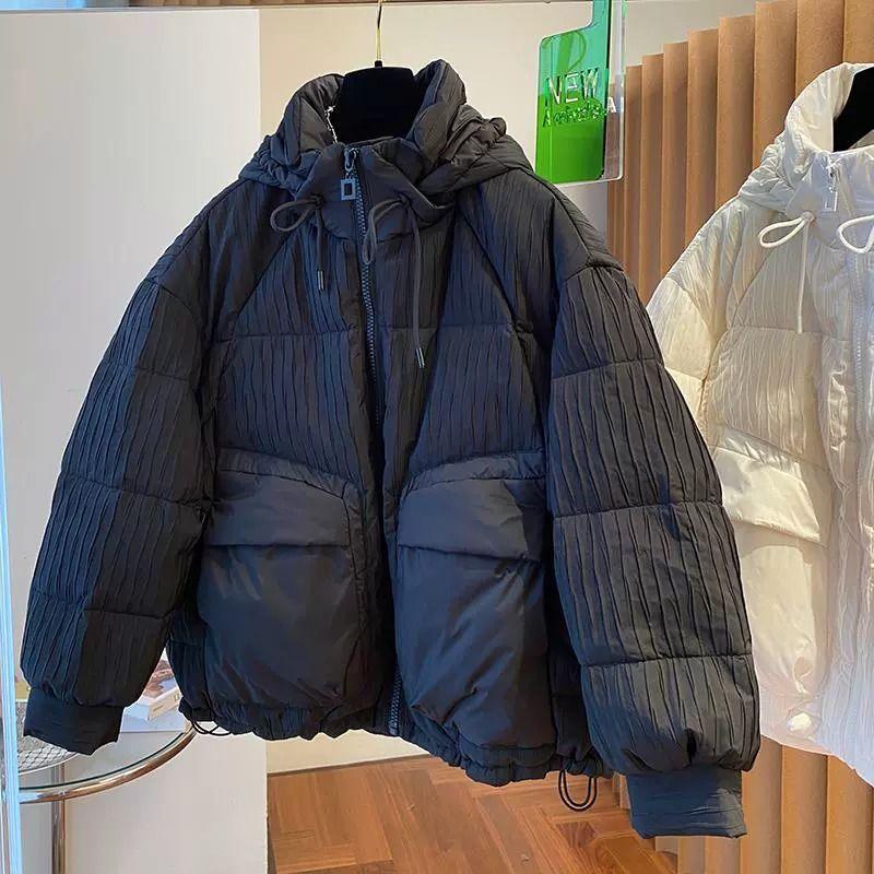 波司登品牌折扣清仓捡漏欧货小众冬季褶皱肌理羽绒棉服短款抽绳棉