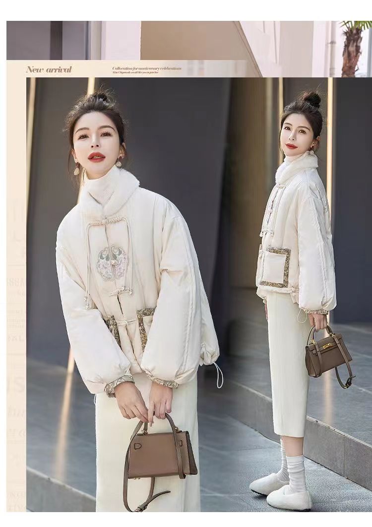 女冬国风立领棉服新款外套冬季棉衣冬天加绒大花棉袄网红爆款大码