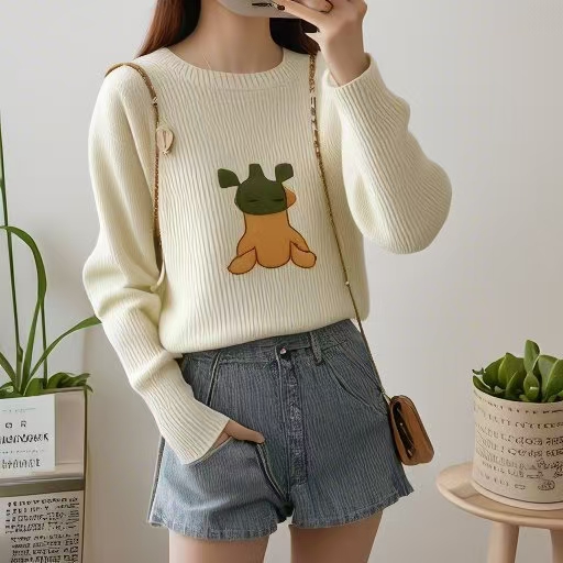 101-200长袖针织衫秋冬时尚百搭显身材宽松打底休闲条纹套头圆领