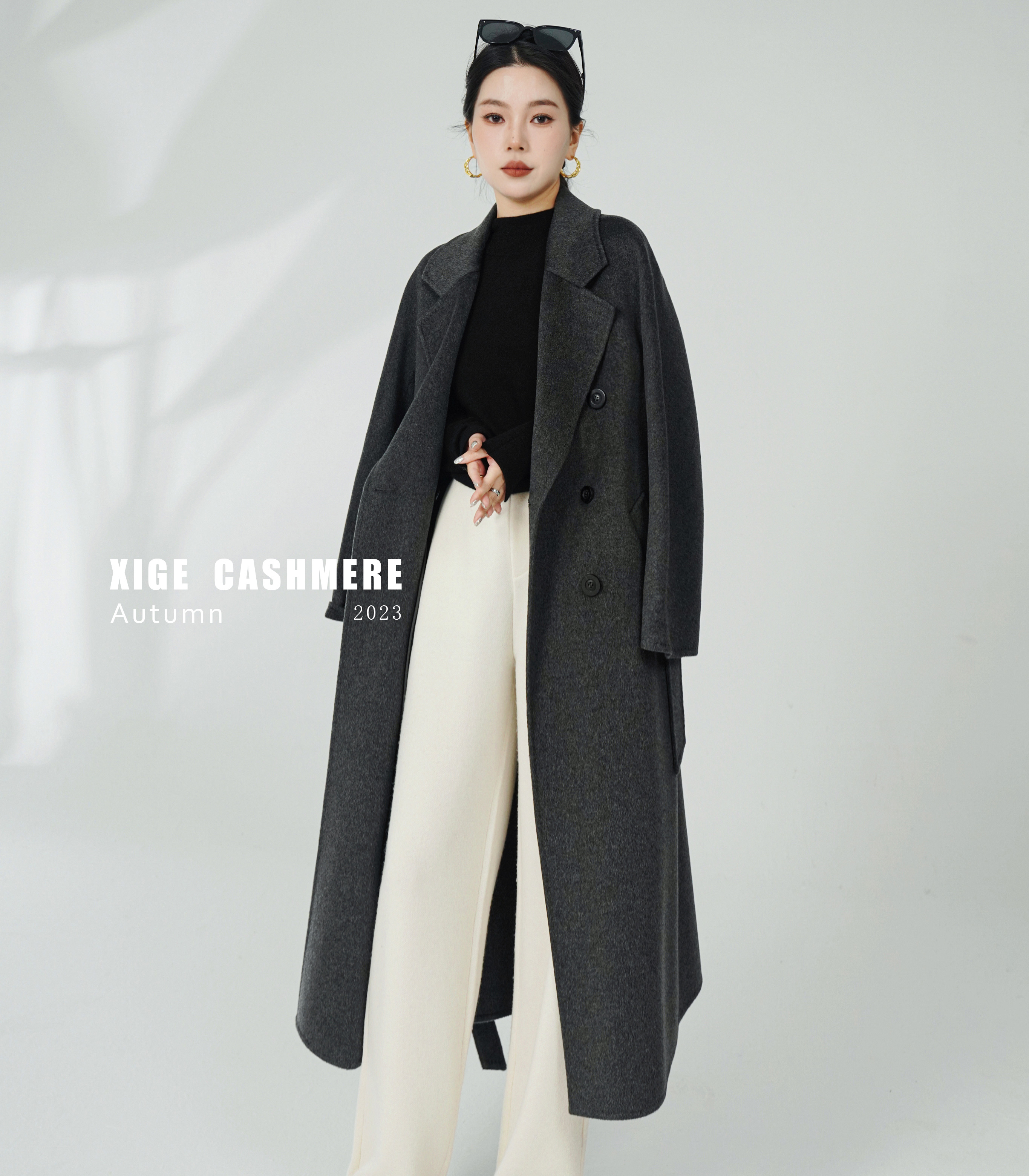 大师【802】喜歌羊绒 100山羊绒 女士经典款纯羊绒大衣 7022