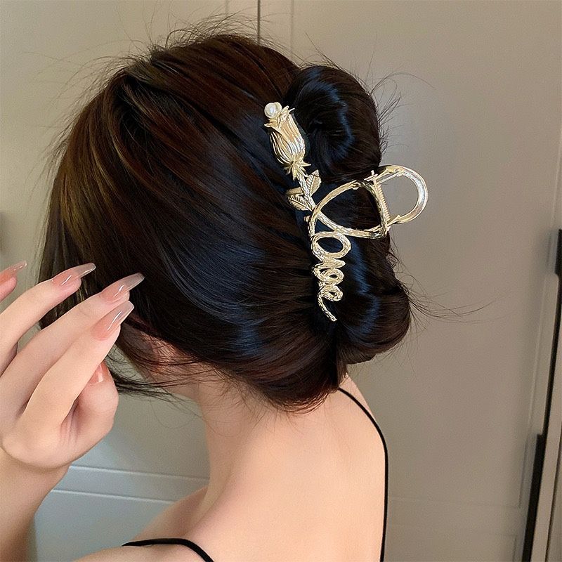 金属冷淡风郁金香花朵发夹气质小众设计感后脑勺抓夹鲨鱼夹发饰女
