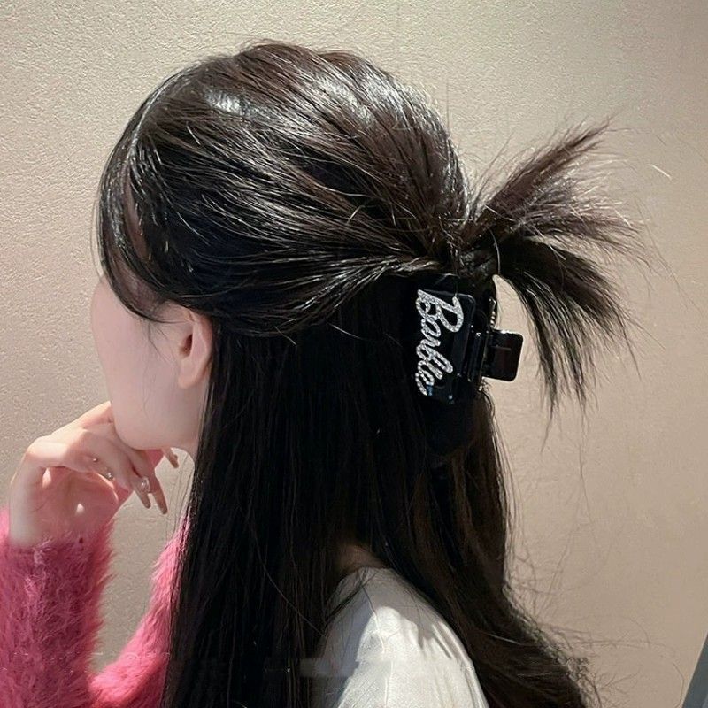 芭比风半扎系列粉色字母黑色抓夹女半抓发鲨鱼夹小抓夹多巴胺发饰